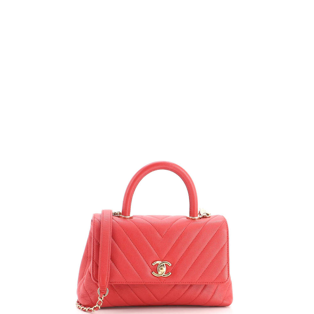 Chanel Mini Coco Top Handle Bag Chevron Caviar